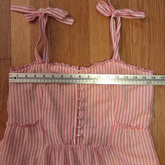Sézane Juliette Pink Candy Stripe Tie-Strap Midi Dress, 100% Cotton, Sz FR36 US4 - Picture 7 of 14
